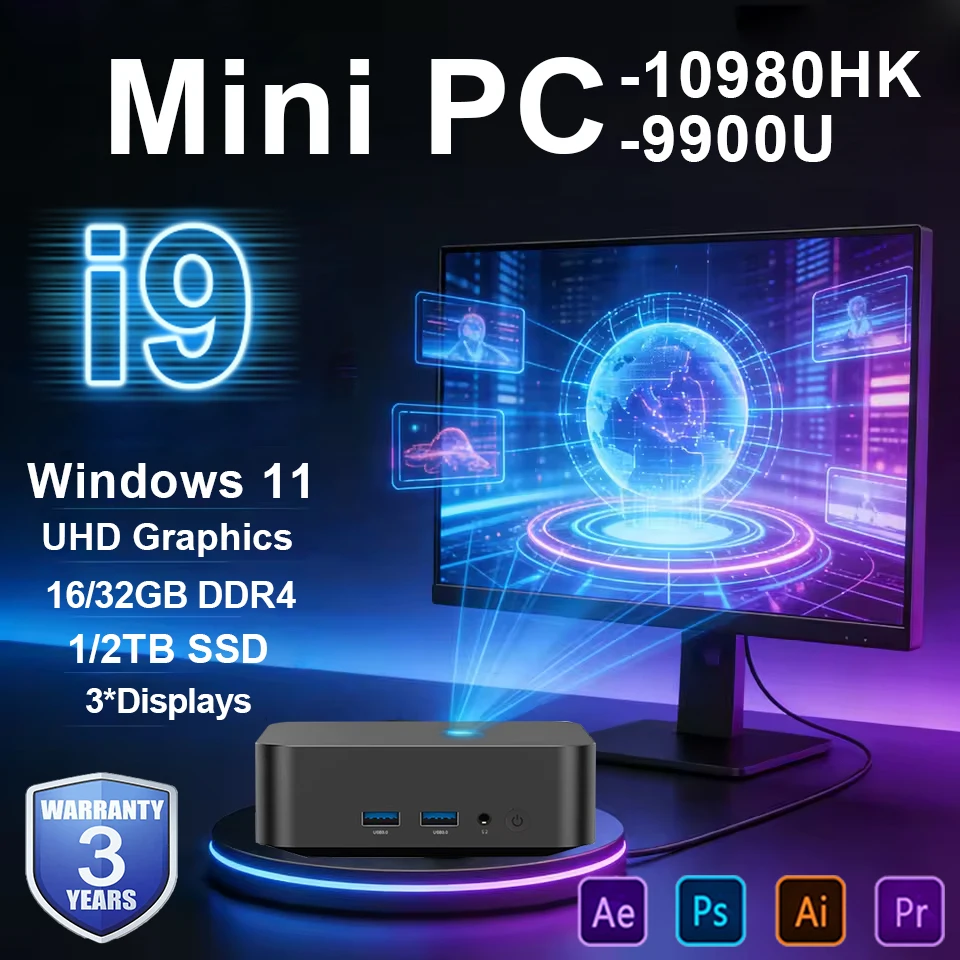 MINI PC Windows 11 Pro Core i9 10980HK Core i3 6100U DDR4 16GB 32GB SSD 1TB 2TB Computer Gaming Office Business Desktop PC Gamer