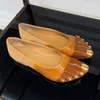 Braune Patchwork Fünf Zehen Leder Flache Schuhe Gold Dekor Runde Zehe Slip On Loafers Damenmode Neuheit Street Style Freizeitschuhe