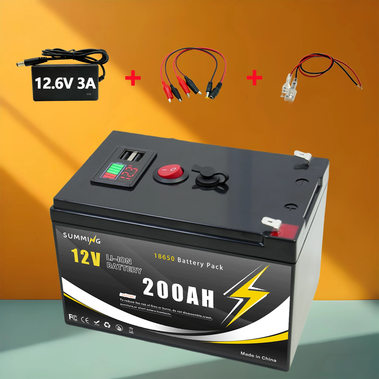 12V 200Ah Lithium wiederaufladbare LiFeP04 Batterie Deep Cycle für Solarenergie, USV ️ Roller, Elektroräder, Fischfinder, integriertes BMS  Image