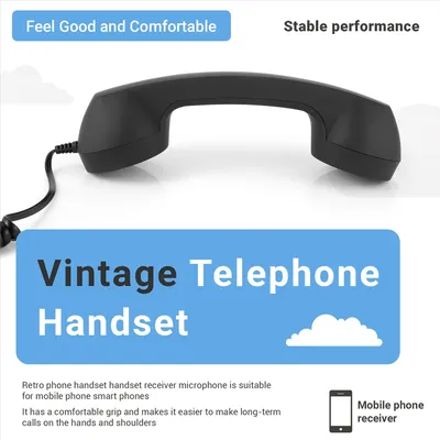 A10I Vintage Retro Telephone Handset Cell Phone Receiver MIC Microphone for Cellphone Smartphone, 3.5 mm Socket (Black)