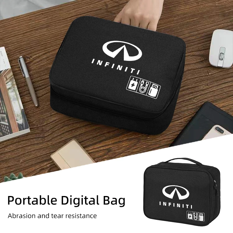 Car Portable Cable Organizer Waterproof Digital Storage Bag For Infiniti Q50 FX35 Q30 G37 Q70 QX70 G35 Q60 QX50 QX60 QX80 QX30