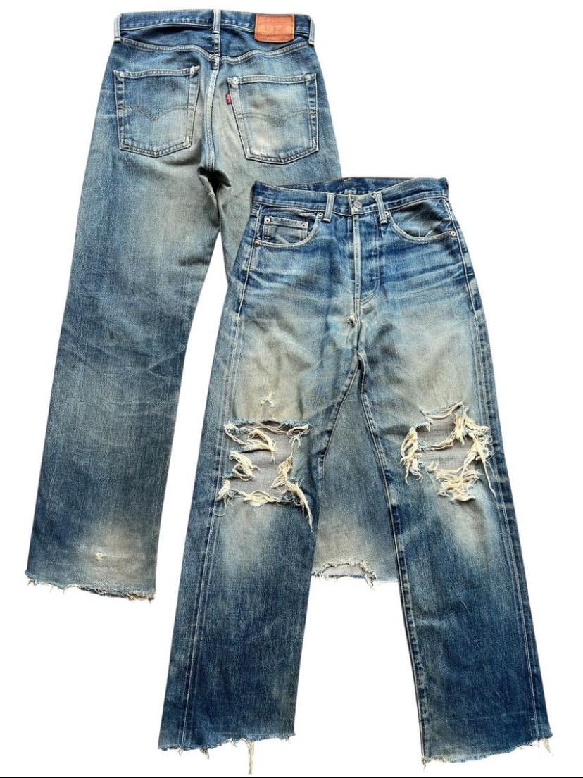 Jeans vintage Levi's 503B Big E Selvedge, anni '90, jeans Levi's Mudwash Distressed Selvedge, jeans Levi's Japan Ripped, jeans larghi in denim 29x28