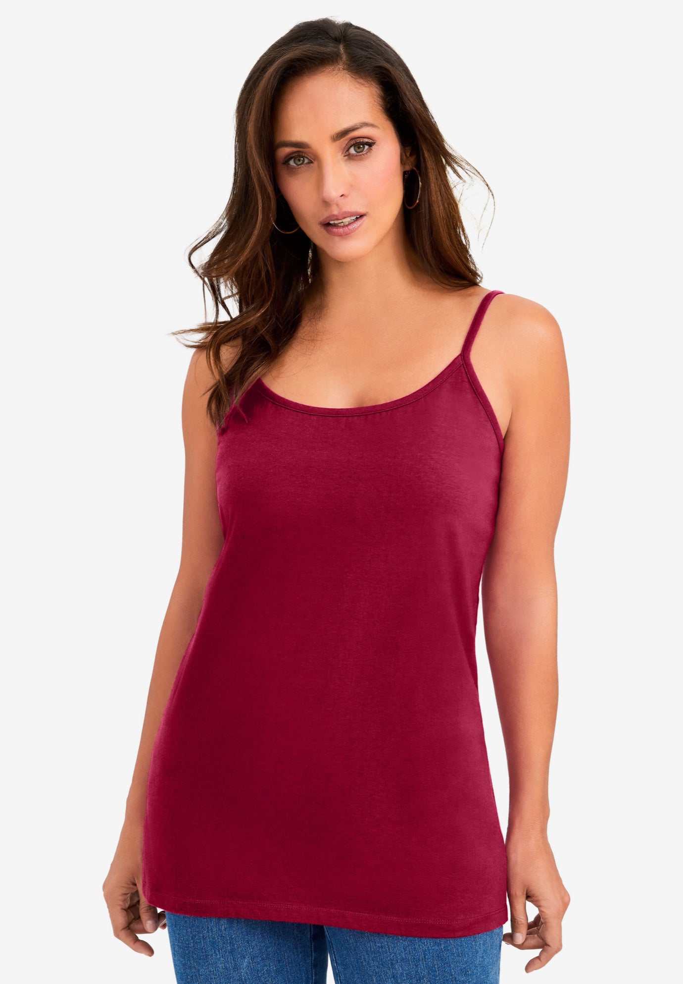 Plus Size Women's Stretch Cotton Cami by Jessica London in Rich Burgundy (Size 30/32) Straps