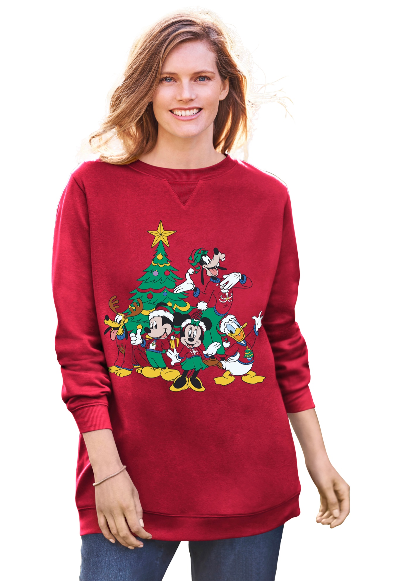 Plus Size Women's Disney Mickey Group Christmas Sweatshirt by Disney in Red Disney Christmas (Size 5X)