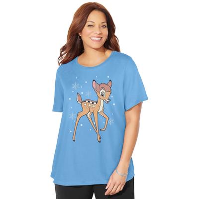 Plus Size Women's Disney Bambi Xmas Tee by Disney in Blue Santa Bambi (Size M)