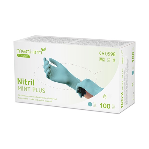 Medi-Inn Classic 100 Handschuhe, Nitril puderfrei mint "Nitril Mint Plus" Größe S (93832, 100 Stück) Image