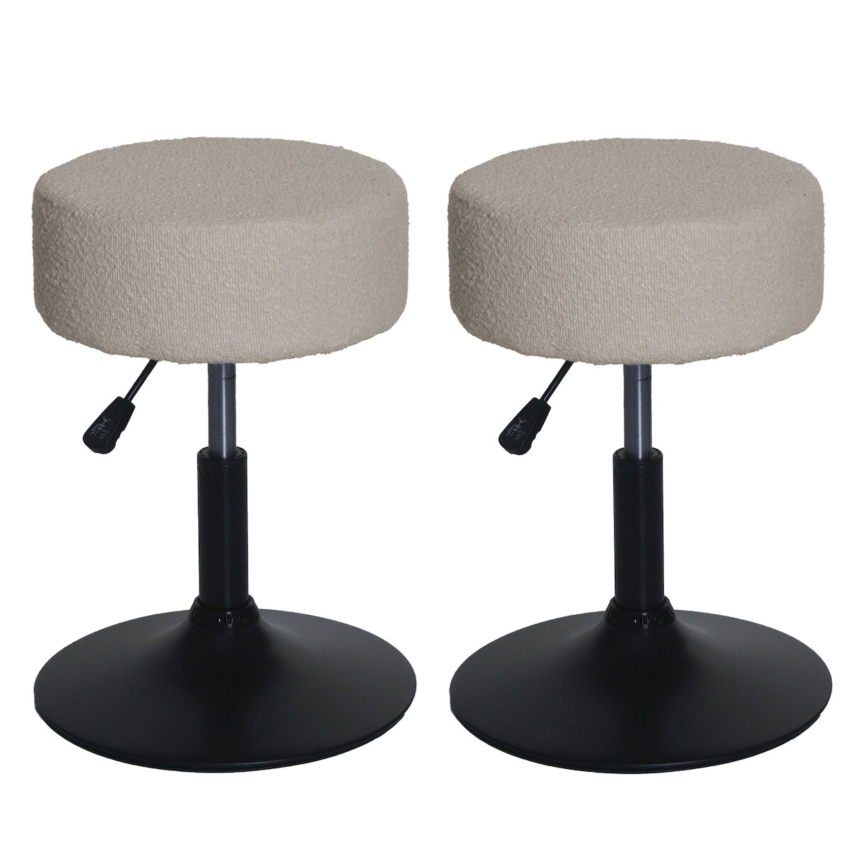 Proregal 2er-Set Hocker höhenverstellbar und drehbar | Sitzhöhe 45-57cm | Durchmesser 37cm | Stoff Bouclé | Beige | Sitzhocker Schminkhocker Image