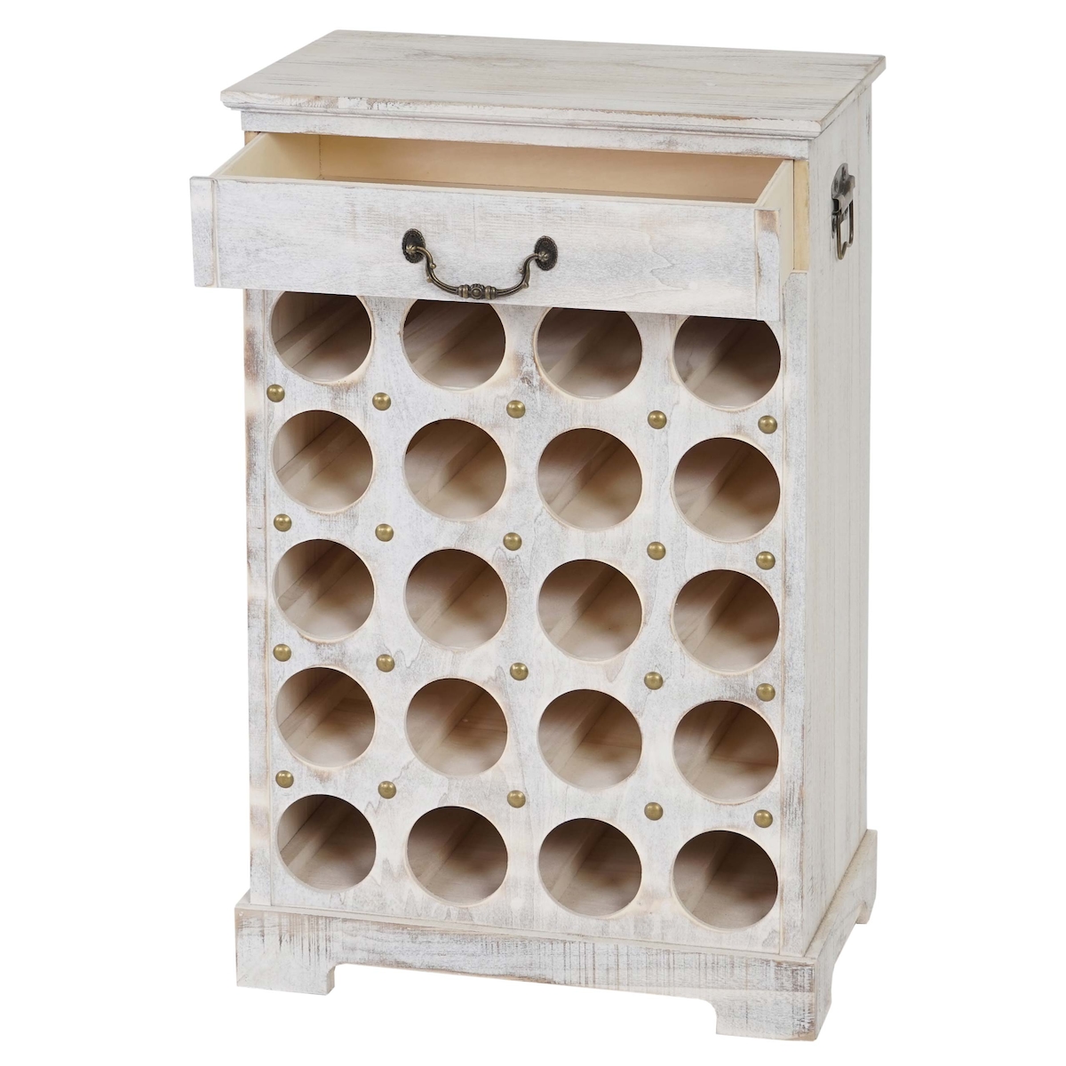 BERLINLODGE Weinregal mit Schublade | Flaschenregal 20 Flaschen | HxBxT 76x48x31cm | Shabby-Look, Vintage | Weiß Image