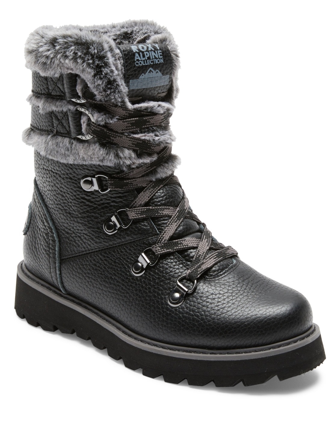 Winterboots ROXY "Brandi", Gr. 7(37), schwarz, Obermaterial: 84% Leder, 12% Chemiefaser-Textil, 4% Metall / Futter: 100% Chemiefaser-Textil / Außensohle: 100% Gummi, Schuhe