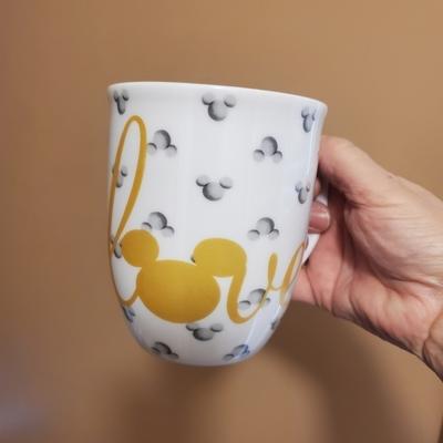 Disney Dining | Ec Disney 90th Anniversary White/Gold/Gray "Love" Coffee Mug | Color: Gold/White | Size: Os