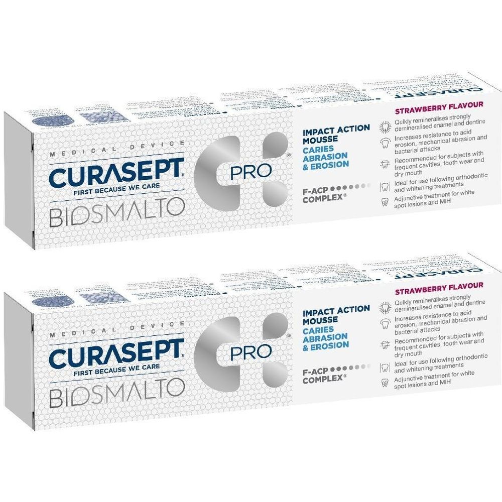 Curasept Biosmalto Mousse Gusto Fragola 2x50 ml Dentifricio