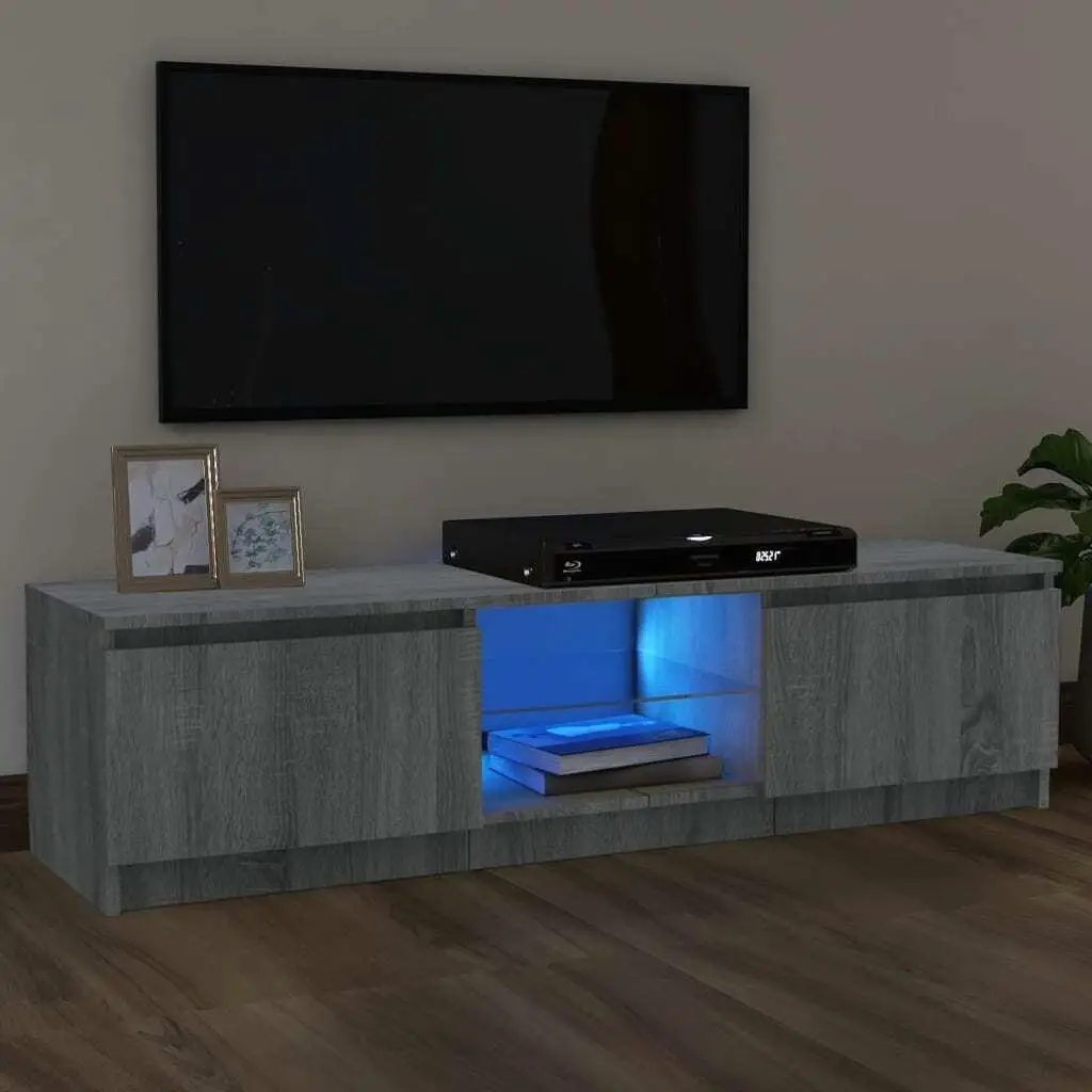Meuble TV LED gris Sonoma 120x30x36 cm, meuble moderne, unité de rangement, salon, centre de divertissement, étagères réglables
