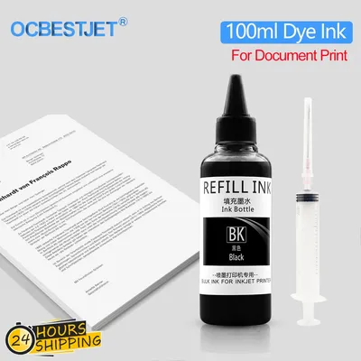 100ML Black Refill Dye Ink Kit for HP Epson Canon Brother Inkjet Printer CISS Cartridge Office School Home Document Printing