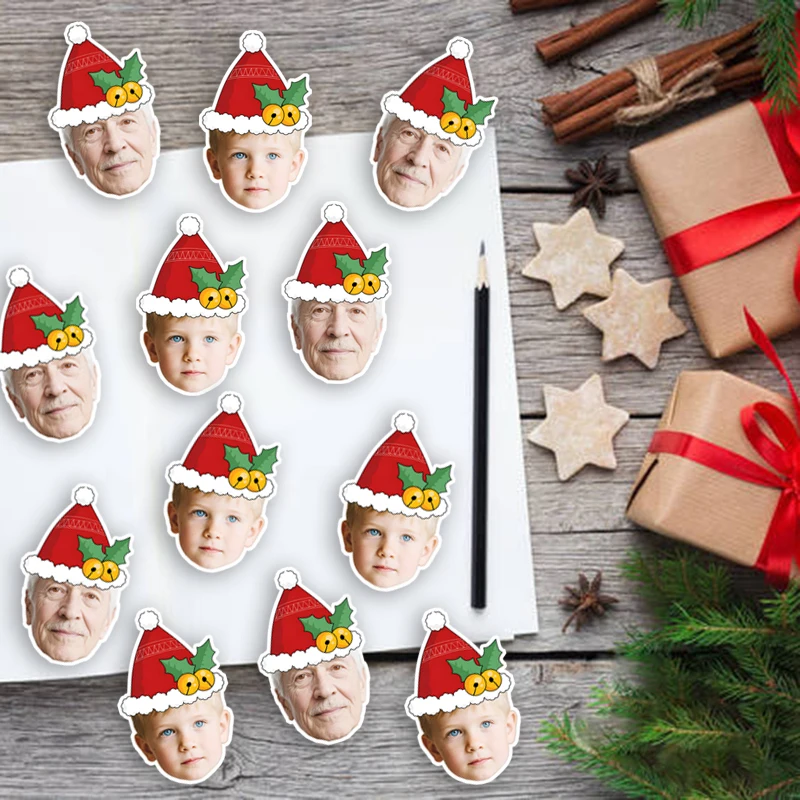 20 Stück personalisierte Neujahrsaufkleber mit Gesichtsetikett, individuelle Weihnachtsaufkleber, individuelle Weihnachtspapier-Siegeletiketten, Party-Versorgung Image