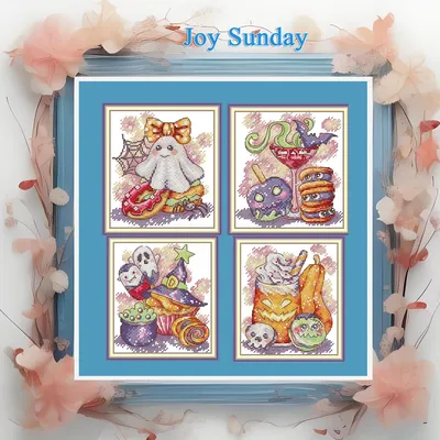 Joy Sunday New Arrivals Cross Stitch Kit Printed Pattern 14/11/16CT Aida Stamped Fabric Embroidery Set-Halloween Desserts