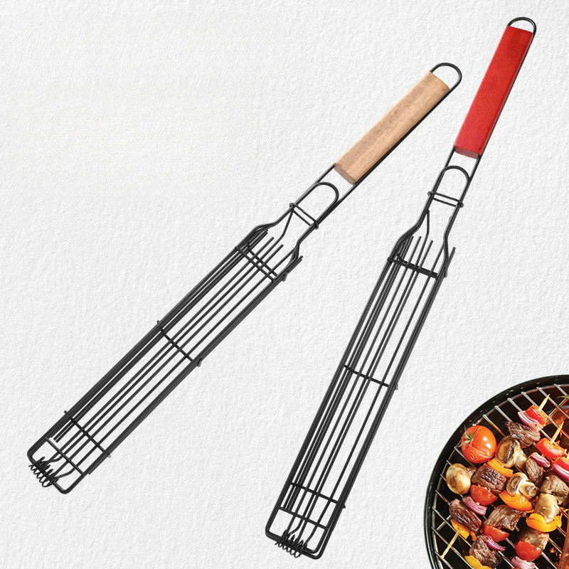 Edelstahl-BBQ-Grillkorb, antihaftbeschichtet, Bratgestell mit hitzebeständigem Griff für Fisch, Gemüse, Garnelen, Picknick im Freien Image