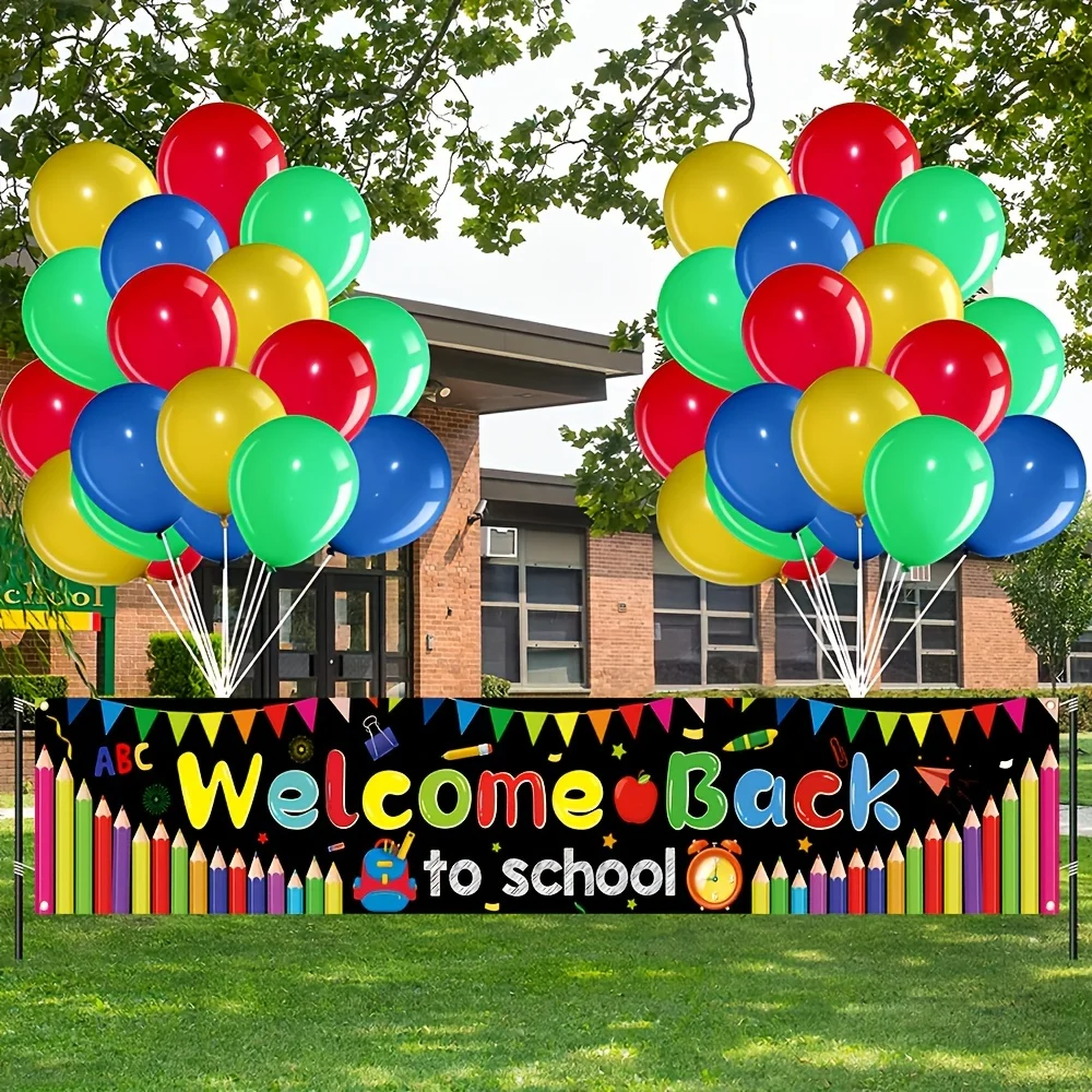 Zurück zur Schul saison Banner,Party dekoration mit schwarzem Hintergrund & Briefpapier Design, perfekt für Feiern im Freien Image