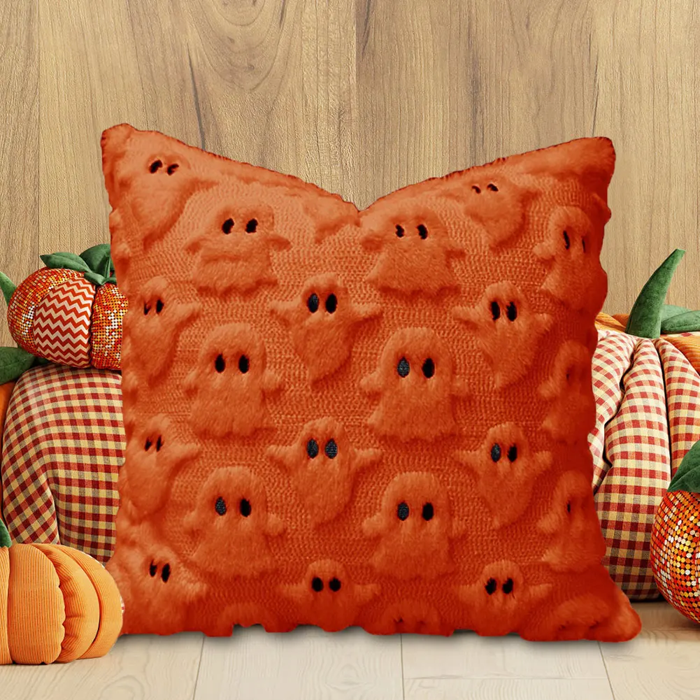 Halloween-Geister-Kürbis-Kissenbezug, bequemer Geister- und Kürbis-Kissenbezug, Überwurf-Kissenbezug für Couch, Sofa, Schlafzimmer, Heimdekoration Image