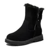 Echtes Leder Winter Schuhe Frauen Schnee Stiefel Dicke Sohle 3 cm Warme Plüsch Mode Damen Ankle Booties Schwarz Plus Größe 41