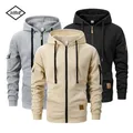 Felpa con cappuccio casual con cerniera da uomo con tasca a marsupio tinta unita manica lunga autunno inverno sport giacche da corsa casual S-XXL