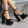 2022 marke Neue Offene spitze Rose Schwarz Farbe Mode Weibliche Party Kleid Schuhe Größe 34-44 Block High Heels plattform Sandalen Frauen