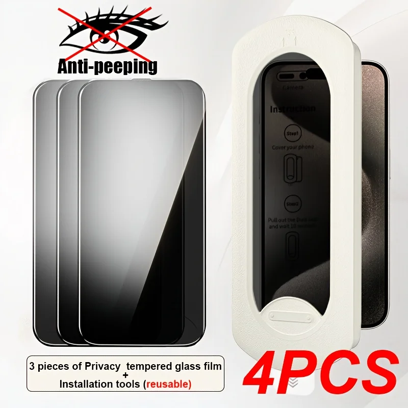 Sichtschutz-Displayschutzfolien für iPhone 16 Pro Max 16 15 14 13, vollständige Abdeckung, gehärtetes Glas, 3 Stück, gehärtetes Glas + Installationswerkzeuge Image