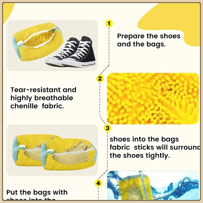 1/2PCS Shoe Washing Bag Washing Machine Laundry Bags with Zipper Closure Shoes Cleaning Bag Shoes Laundry Fluffy Fibers Sneaker