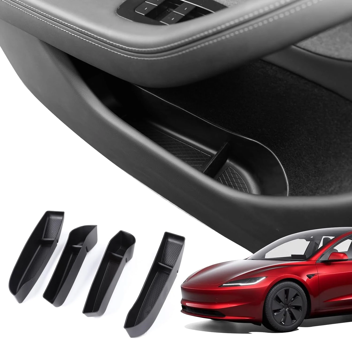 Türseiten-Aufbewahrungsbox für Tesla Model 3 Highland 2024-2026 – TPE-Türgriff-Organizer-Ablage für vordere und hintere Seitentüren Image
