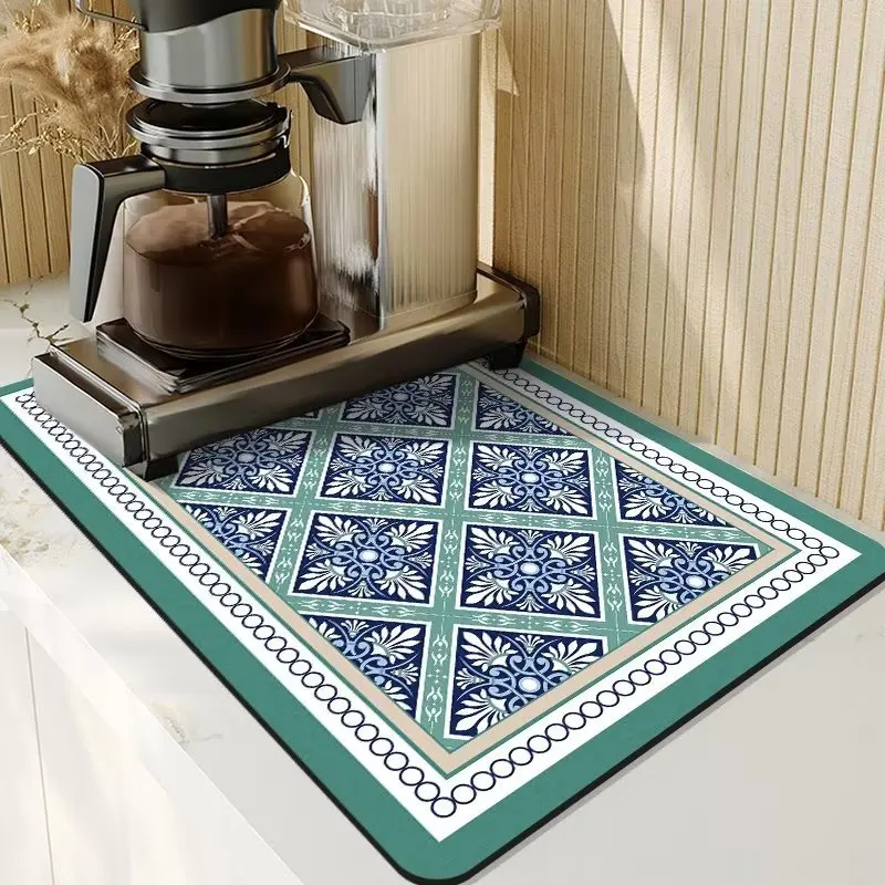 Kaffeemaschine Matte Retro Geschirr Trocknen Matten Für Küche Nicht-slip Ablassen Pad Schnell Trocknend Geschirr Tischset Geschirr Waschbar Image