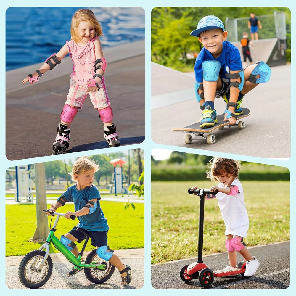 6PCS Kids Knee & Elbow Pads Set with Wrist Guards - Protective Gear for Roller Skating, Skateboard, Cycling (Ages 3-10)