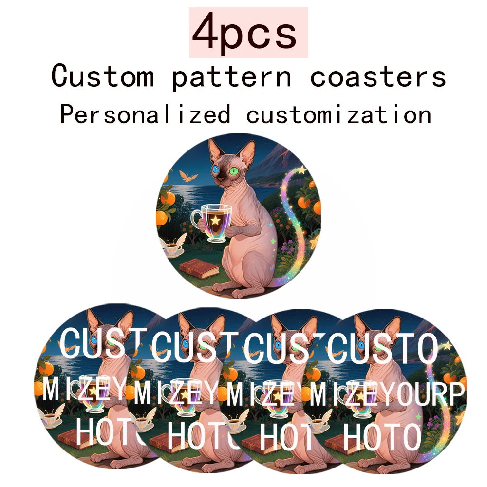 Personalisierte Musterfoto-untersetzer aus Holz – 4 Stück individuelle Design-Matches Ihrer Ästhetik, individuelle Logo-Untersetzer Image