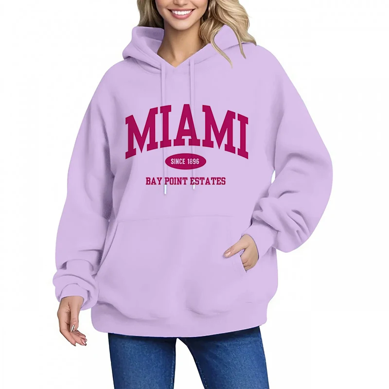 Mode MIAMI Brief Drucken Herbst Winter Warme Hoodies Tops Y2k Stil 90er Jahre frauen Casual Sweatshirt Unisex Streetwear Hoody Image