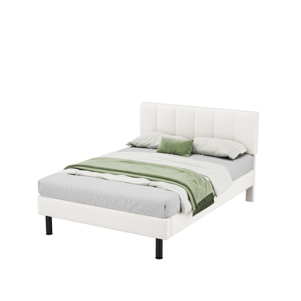 OKWISH Polsterbett mit Sherpa-Stoff und Lattenrost 140x190 cm stabil mit Eisenfüßen modernes schlichtes Design gemütliches Schlafzimmerbett Beige Image