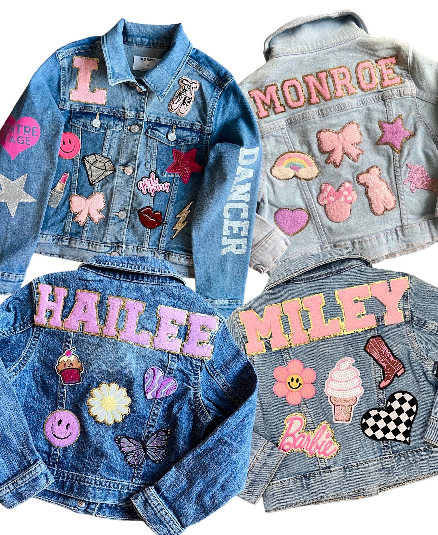 Giacca di jeans con toppa con lettera rosa per bambine / Giacca con toppa con nome / Giacca di jeans personalizzata per bambine / Giacca di jeans pers