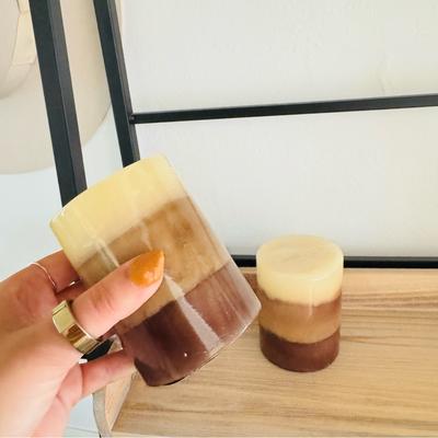 Anthropologie Accents | 2 New Anthropologie Cream Tan Brown Stripe Vanilla Cupcake Scented Pillar Candle | Color: Cream/Tan | Size: Os