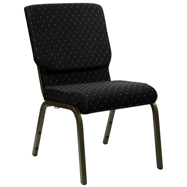 "Flash Furniture XU-CH-60096-BK-GG Black Dot Patterned 18 1/2"" Wide Church Chair with Gold Vein Frame"