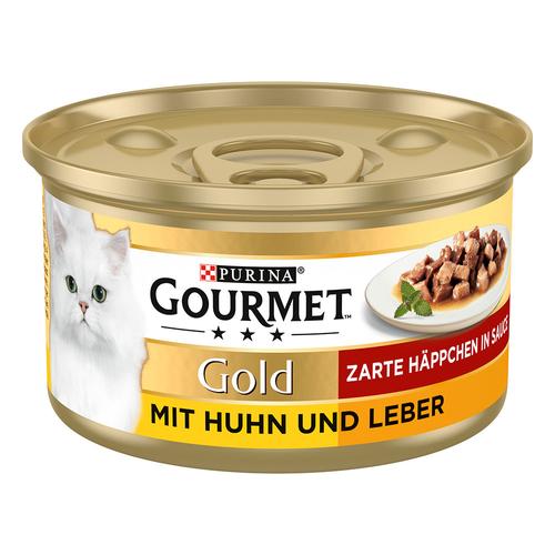 24 x 85 g Gourmet Gold Zarte Häppchen Katzennassfutter, Huhn & Leber