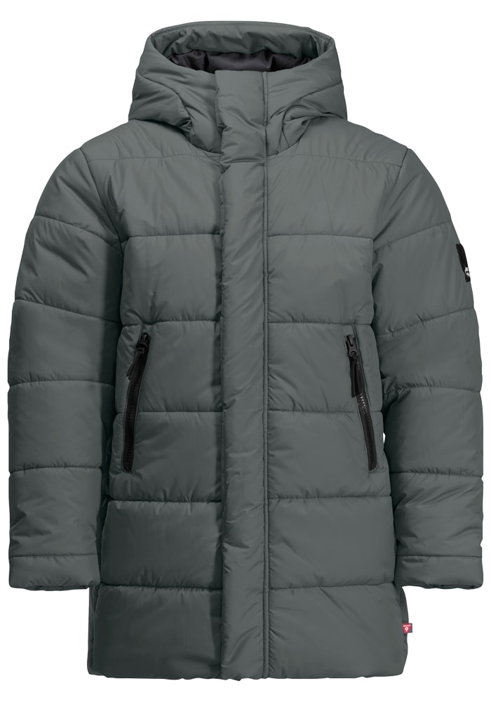 Outdoorjacke JACK WOLFSKIN "TEEN INS LONG JACKET Y", Kinder, Gr. 164, grün (slate, grün), OBERSTOFF 100% POLYESTER, 1.FUTTER 100% POLYESTER, 2.FUTTER 100% POLYESTER FÜLLUNG 100% POLYESTER, Jacken Image