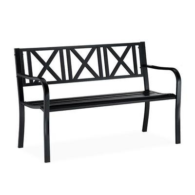 relaxdays Metall-Gartenbank mit Kreuzstreben, 121 cm Image
