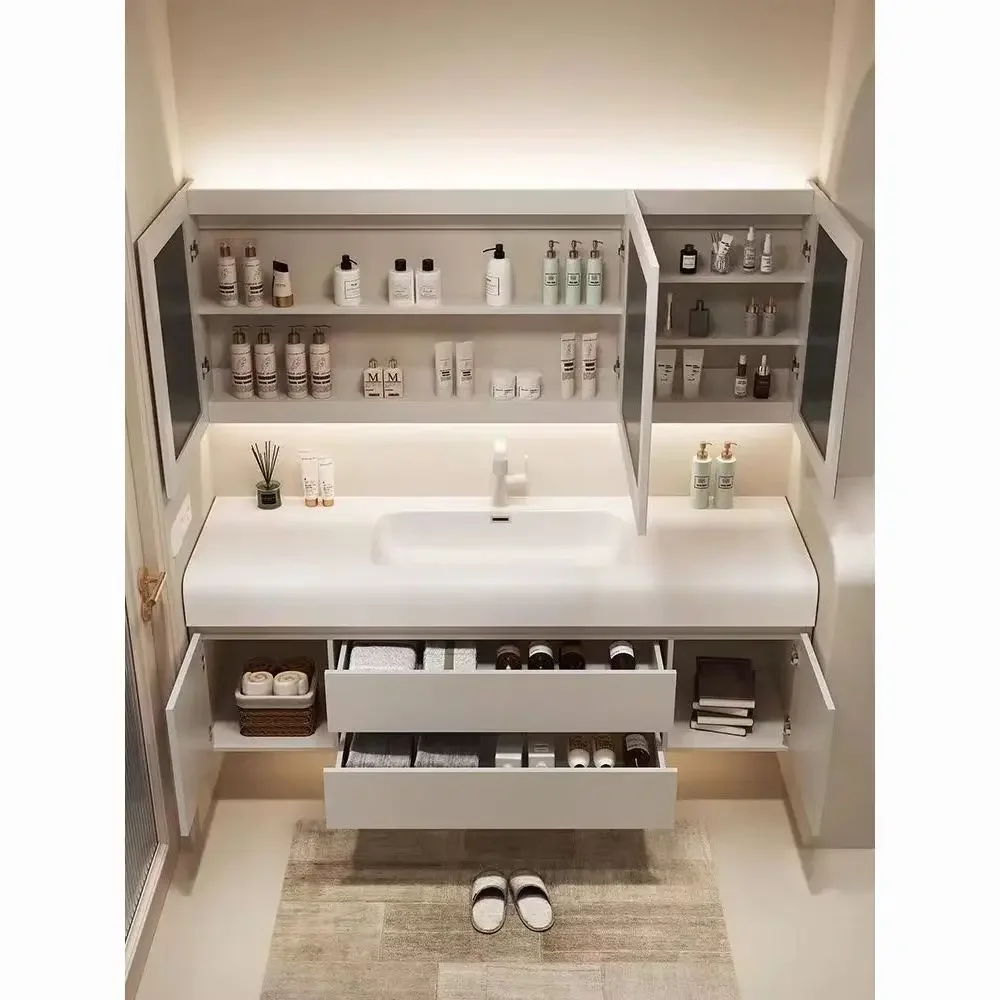 Mobile da bagno di lusso leggero per lavabo, semplice lavabo integrato in roccia bianca, mobiletto da bagno nordico, mobili da bagno per la casa