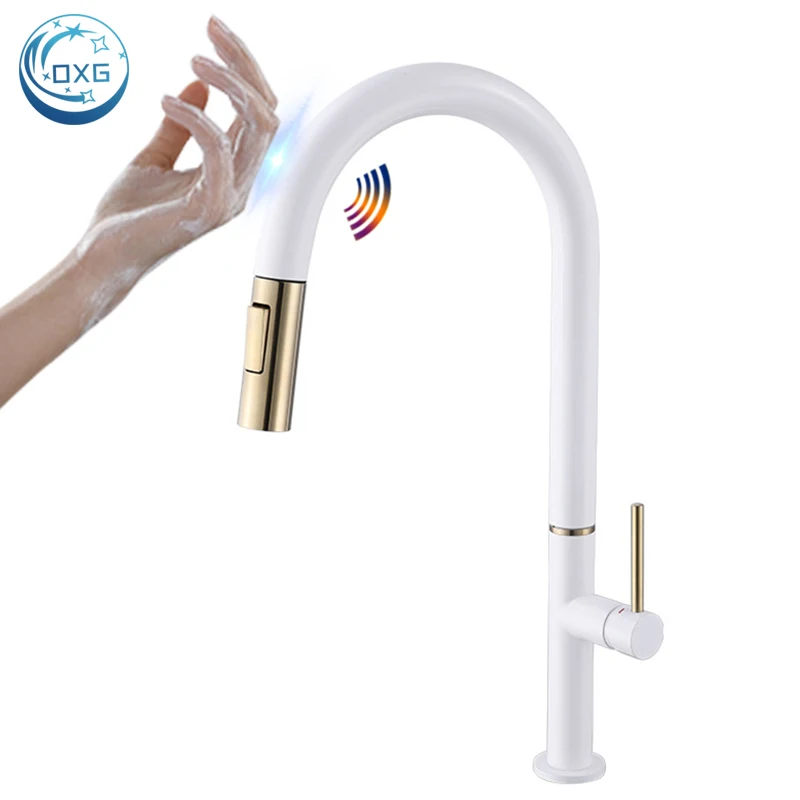 Robinet de cuisine tactile intelligent noir/blanc, capteur d'évier de cuisine rotatif, robinet de cuisine, grue mélangeur chaud-froid, robinet en laiton