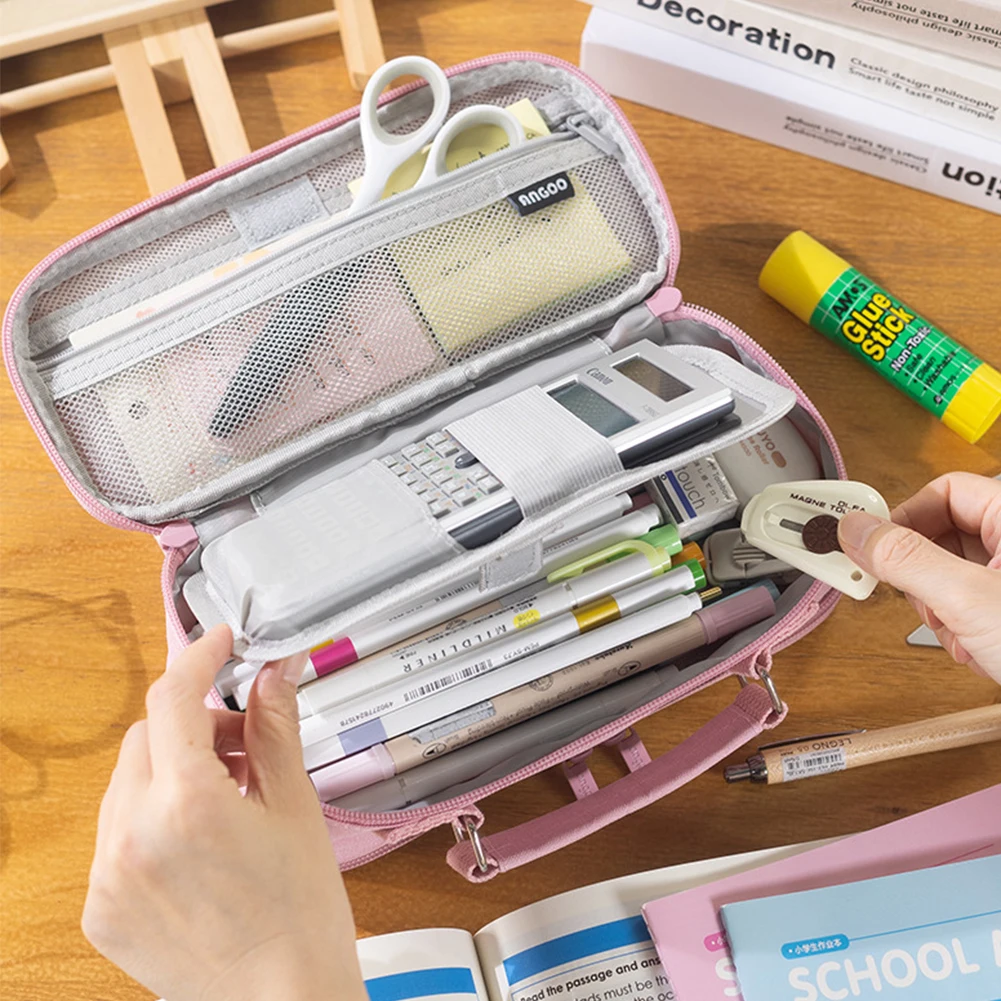 Federmäppchen, großes Fassungsvermögen, Federmäppchen mit Griff, multifunktionale Federmäppchen, einfache Reise-Briefpapiertasche für Teenager, Mädchen und Jungen Image