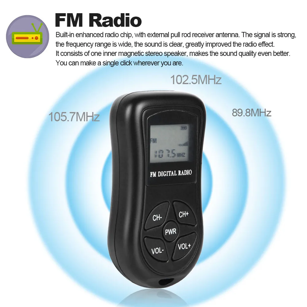 Mini FM Stereo Radio Tragbarer digitaler DSP-Empfänger mit 1,15 Zoll LCD-Display Lanyard 60-108 MHz Empfangsfrequenz KDKA-600 Image