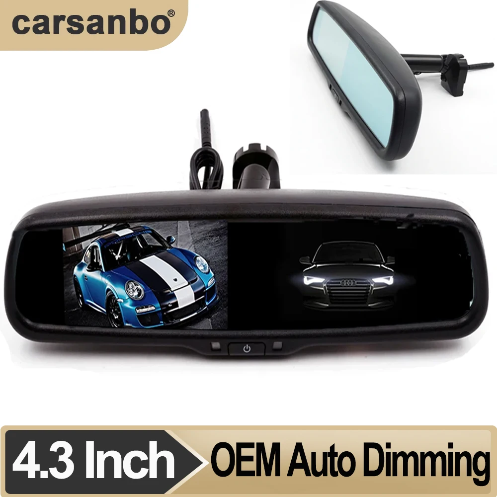 Carsanbo Kamera Auto Dimmer 4,3 Zoll Bildschirm Auto Rückspiegel Display Bildschirm OEM Eingang Monitor Rückfahrkameras mit 2 Videos Image