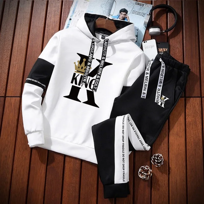King Queen Herren-Trainingsanzug, heiße Verkäufe, bedruckt, lässig, Liebhaber, Sweatshirts, Jogginghose, 2-teiliges Set, Sport-Jogging-Hoodie, Paarkleidung Image