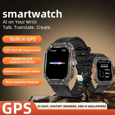New GPS Tracker Smart Watch Men Compass 450mAh Battery Sport Watch Altimeter Barometer 2.01" HD Screen Bluetooth Call Smartwatch