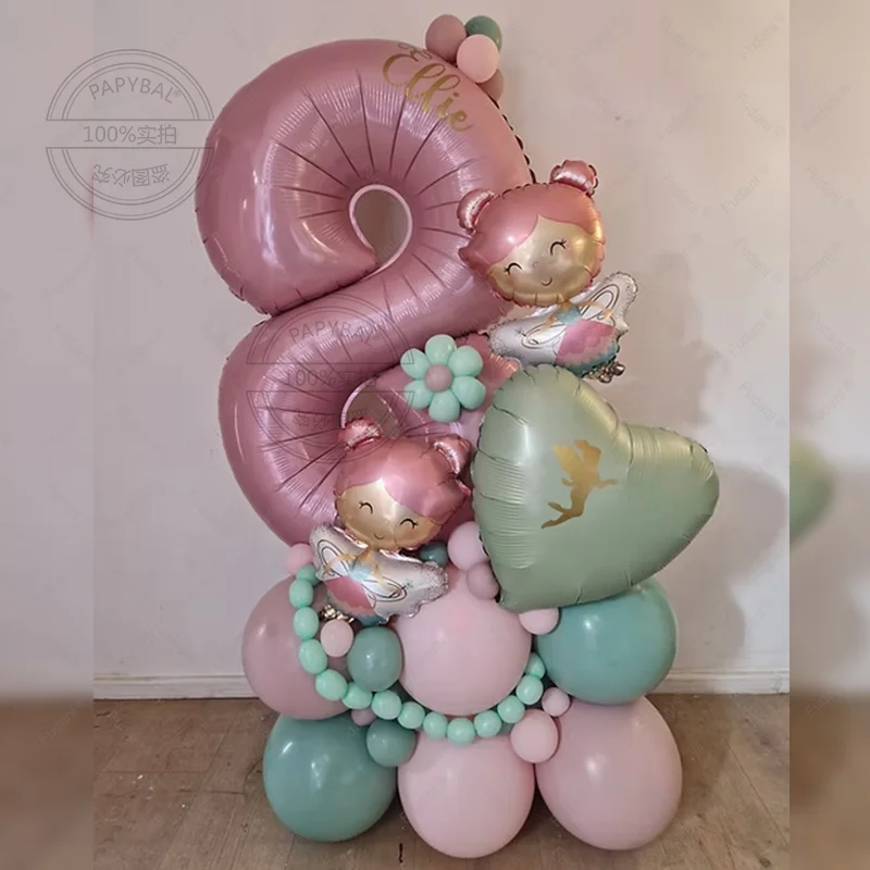 36 stücke Cartoon Charaktere Blume Fee 32 ZOLL Rosa Aluminium Folie Digitale Ballon Spalte Kinder Geburtstag Party Decor Hochzeit Supplie Image