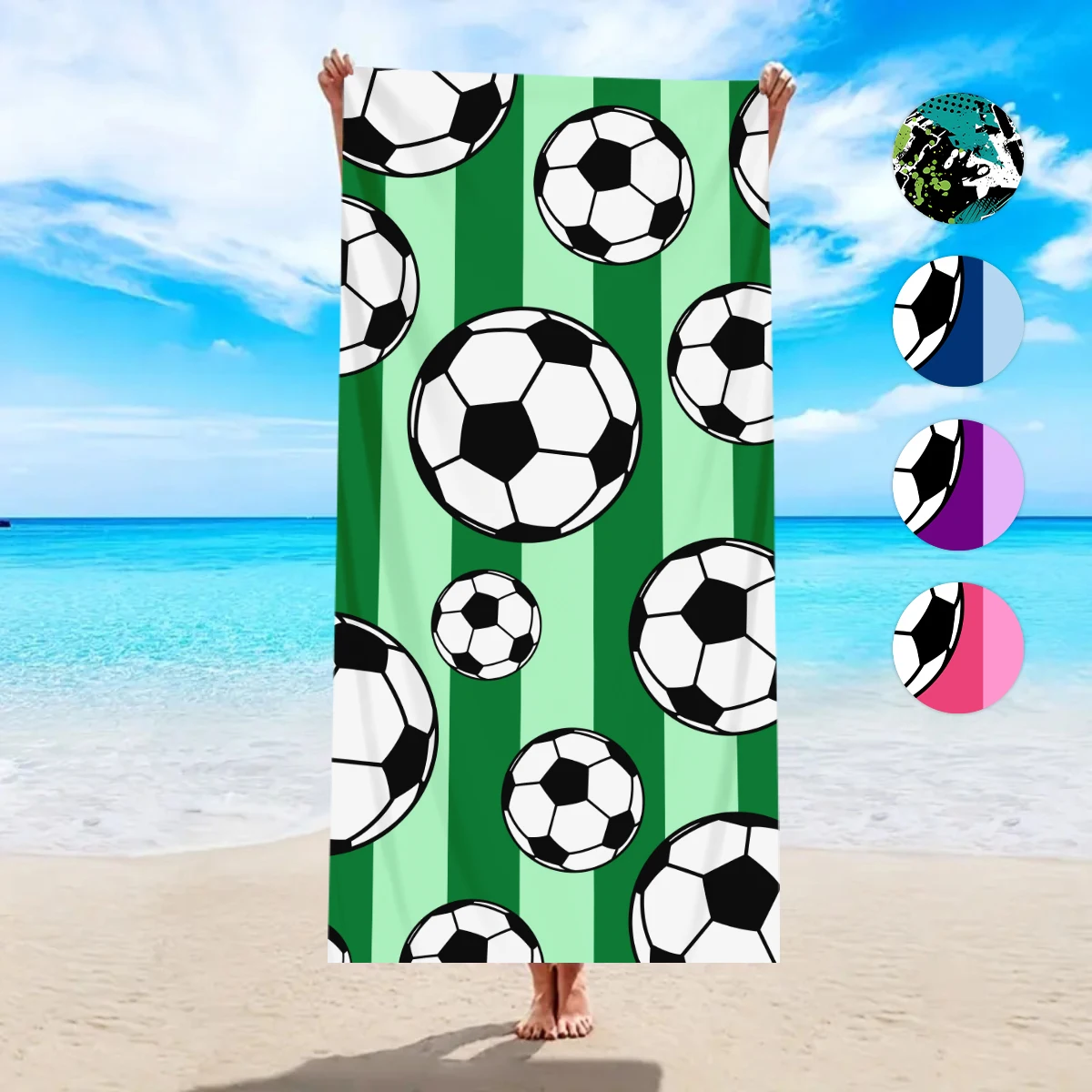 1 Stück modisches gestreiftes Fußball-Strandtuch, schnell trocknendes, saugfähiges, ultrafeines Faser-Outdoor-Sport-Schwimmen, saugfähiges Badetuch