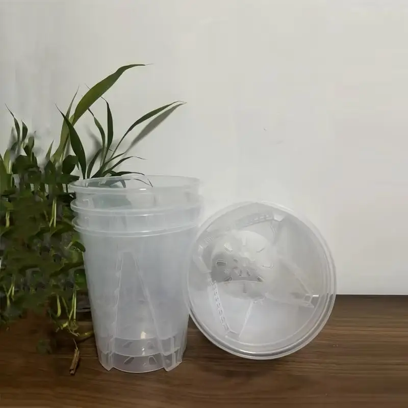 5 Stück 10/12/14/16/18/21/24 cm Orchideen-Blumentopf mit Tablett, atmungsaktiv, Wurzelkontrolle, transparenter Blumentopf, Phalaenopsis, Kindergartentöpfe Image