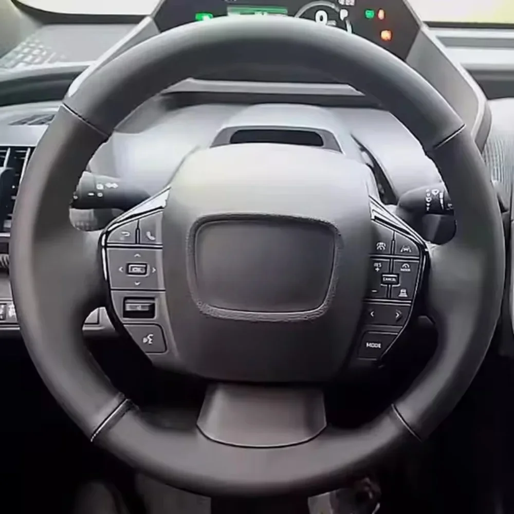 Auto-Innenzubehör, handgenäht, schwarze Mikrofaser, verschleißfest, Lenkradbezug für Toyota BZ4X 2022 2023, Auto Image